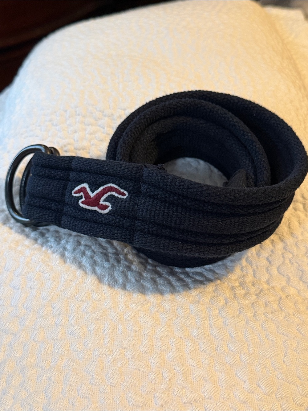 Hollister Navy Webbing Belt with Red Logo